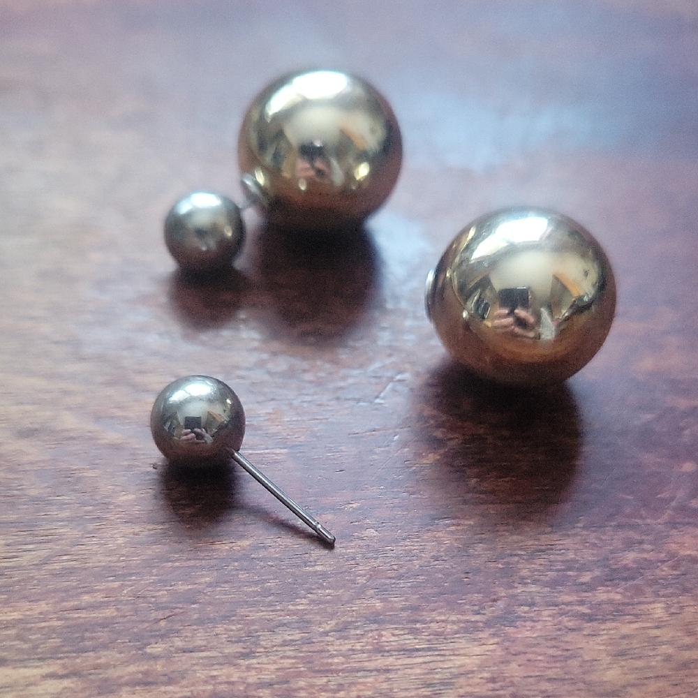 Gold and Silver Ball Stud Earrings Set